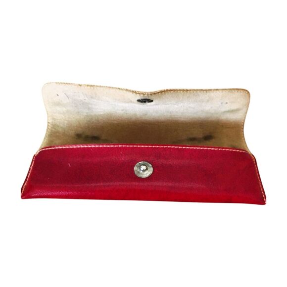 50s 60s Vintage Cherry Red Leather Eyeglass Case, Snap Closure - Picture 3 of 4